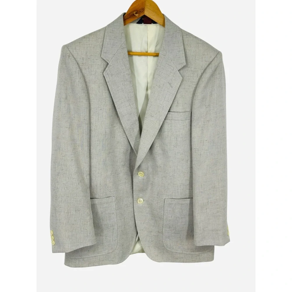 Wm F Farah Mens Blazer Sport Coat Gray Linen Blend 2 Button 40R